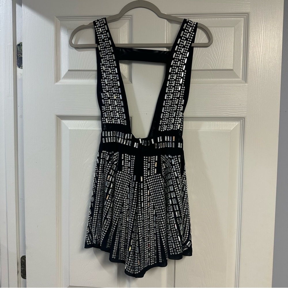 AKIRA Black and Silver Embellished Rhinestone Romper NWT - Picture 5 of 5